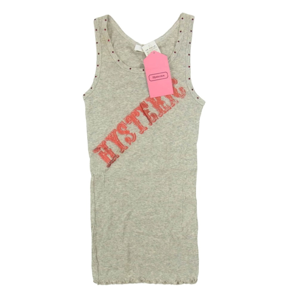 HYSTERIC GLAMOUR ヒステリックグラマー 3CR-2140-14B HYSTERICS ヒステリックス ロゴプリント ラインストーン タンクトップ グレー系 FREE【中古】