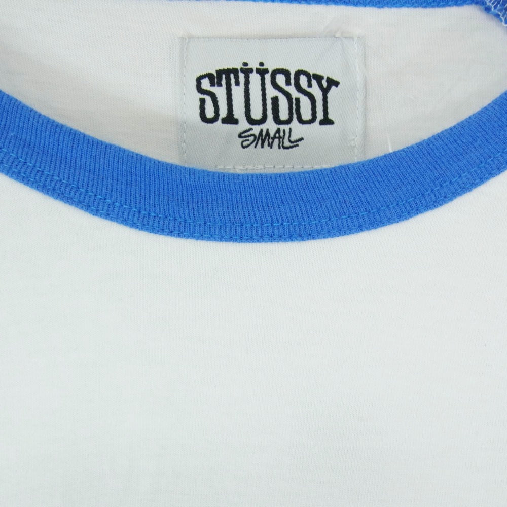STUSSY ステューシー 00s old hibiscus raglan Tee オールド ハイビスカス ラグランTシャツ ホワイト系 ブルー系 S【中古】