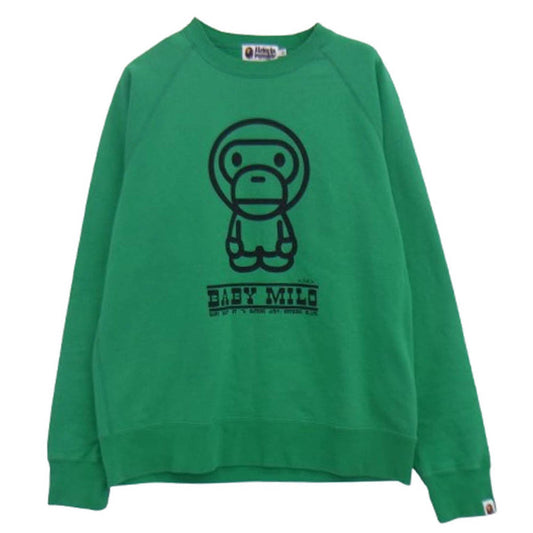 A BATHING APE アベイシングエイプ 002SWK301002M BABY MILO 両面プリント スウェット トレーナー グリーン系 XL【中古】