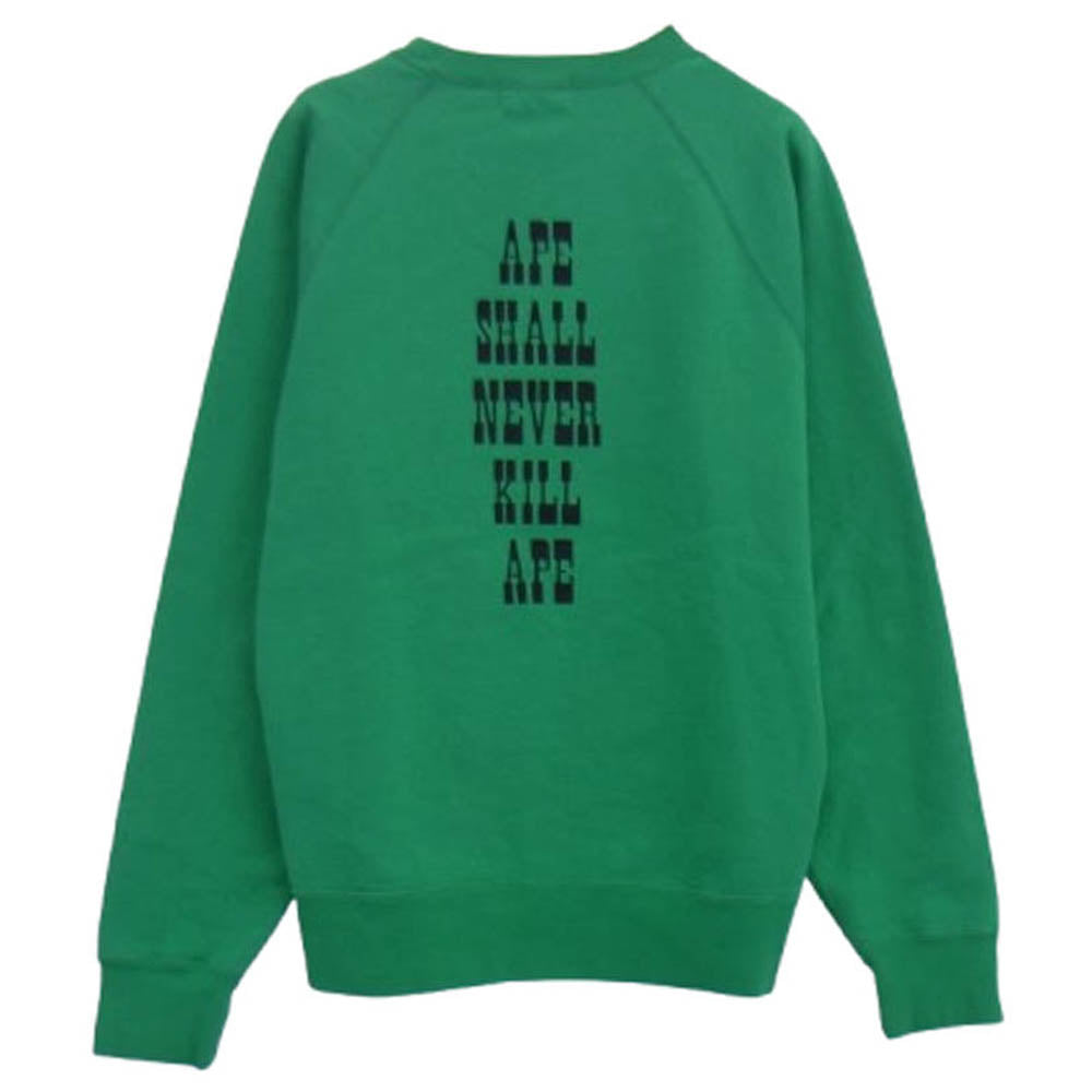 A BATHING APE アベイシングエイプ 002SWK301002M BABY MILO 両面プリント スウェット トレーナー グリーン系 XL【中古】