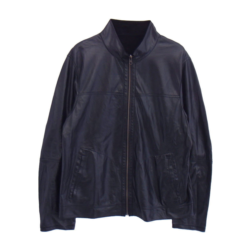 ユキベルファム FAMOSO LEATHER METIS メティス ゴートレザー リバーシブル ジップアップ ジャケット ネイビー系 XL【中古】