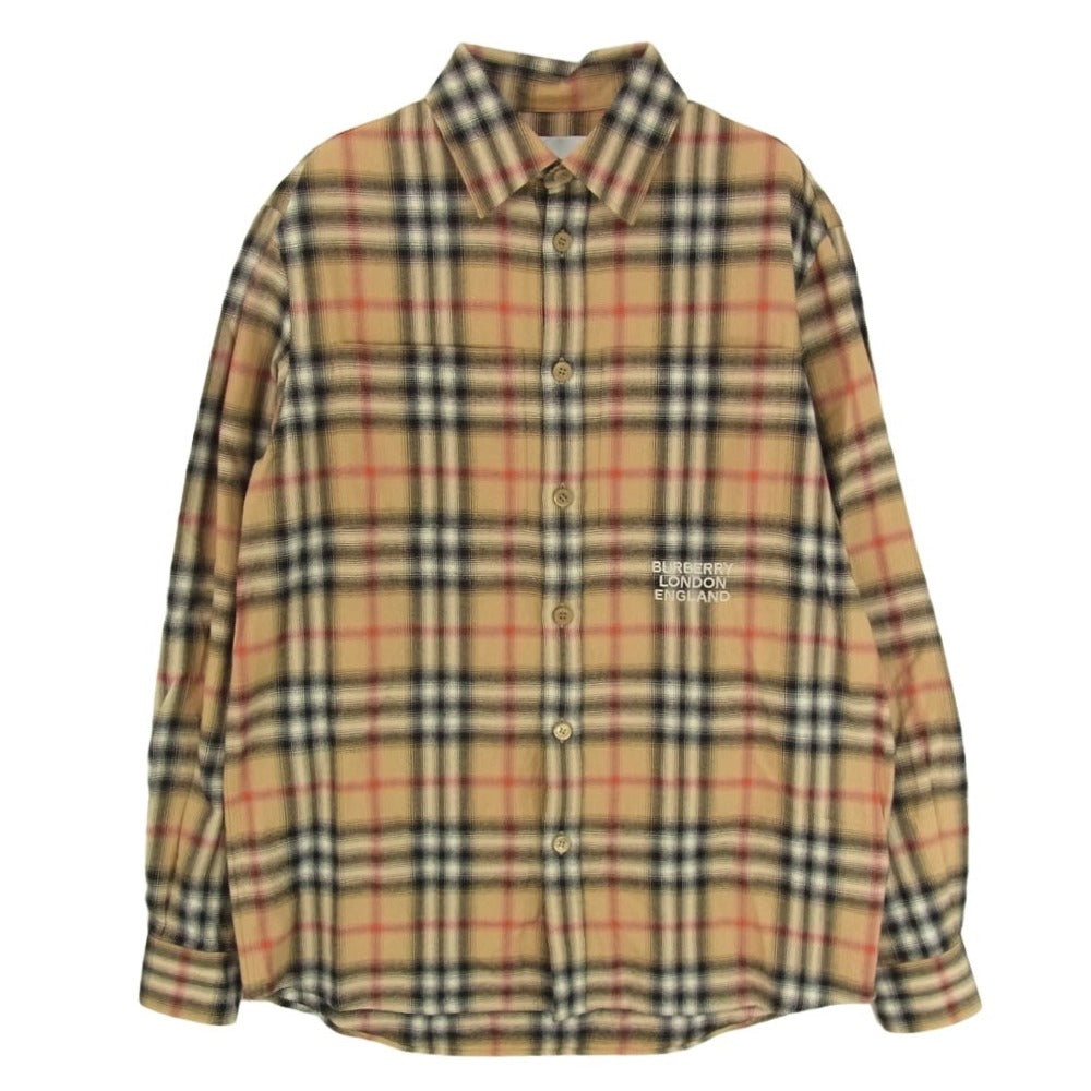 BURBERRY LONDON バーバリー ロンドン 8036773 ENGLAND イングランド ティッシ期 ロゴ刺繍 ノバチェック 長袖 シャツ ブラウン系 XS【中古】