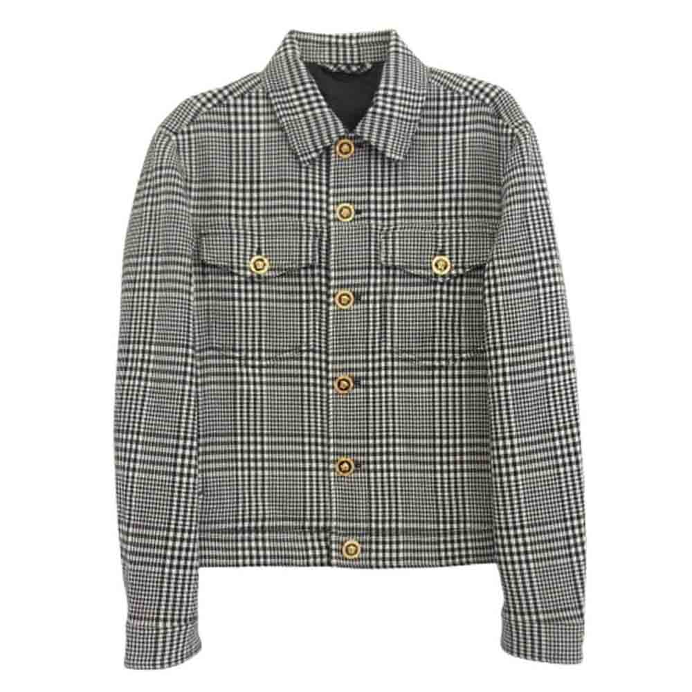 VERSACE ヴェルサーチ 1003624 plaid virgin wool blend jacket ヴァージン ウール チェック ジャケット ブラック系 M【中古】