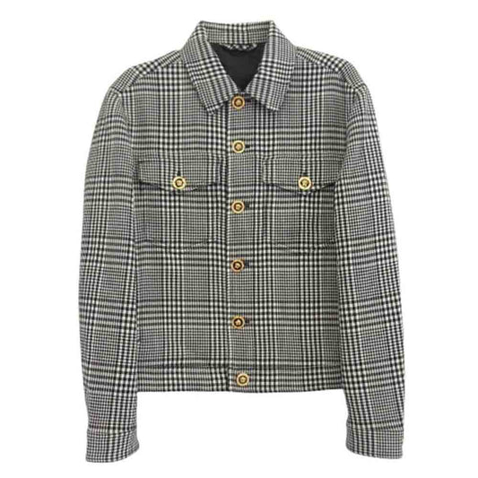 VERSACE ヴェルサーチ 1003624 plaid virgin wool blend jacket ヴァージン ウール チェック ジャケット ブラック系 M【中古】