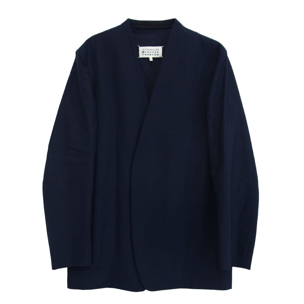 MAISON MARGIELA メゾンマルジェラ 19SS S50BN0370 Two ply wool popeline ノーカラー テーラード ジャケット ネイビー系 44【中古】