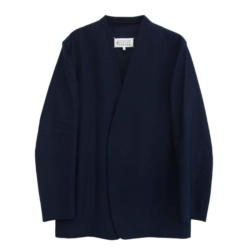 MAISON MARGIELA メゾンマルジェラ 19SS S50BN0370 Two ply wool popeline ノーカラー テーラード ジャケット ネイビー系 44【中古】