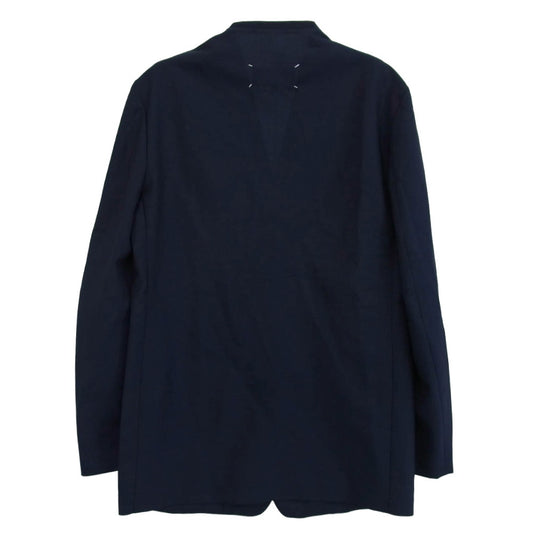 MAISON MARGIELA メゾンマルジェラ 19SS S50BN0370 Two ply wool popeline ノーカラー テーラード ジャケット ネイビー系 44【中古】