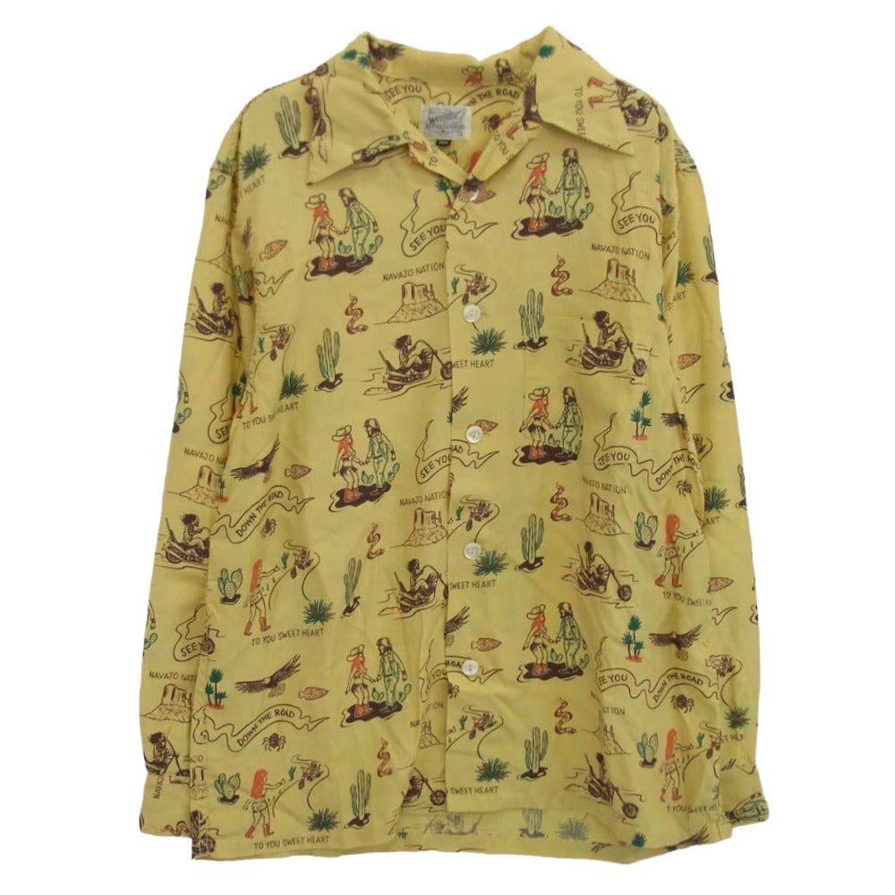WESTRIDE ウエストライド スーベニール バイカー 総柄 プリント 長袖 レーヨン シャツ イエロー系 マルチカラー系 38【美品】【中古】