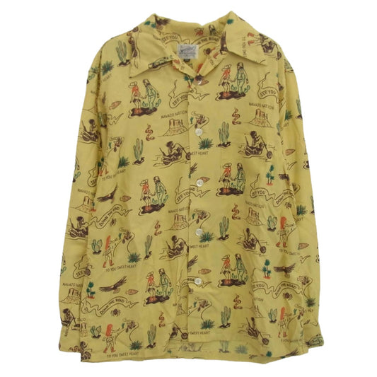 WESTRIDE ウエストライド スーベニール バイカー 総柄 プリント 長袖 レーヨン シャツ イエロー系 マルチカラー系 38【美品】【中古】