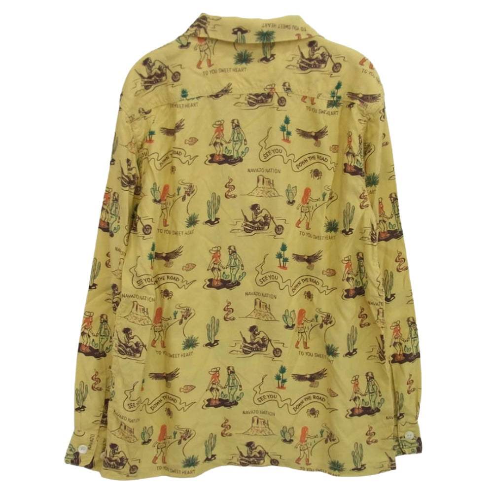 WESTRIDE ウエストライド スーベニール バイカー 総柄 プリント 長袖 レーヨン シャツ イエロー系 マルチカラー系 38【美品】【中古】