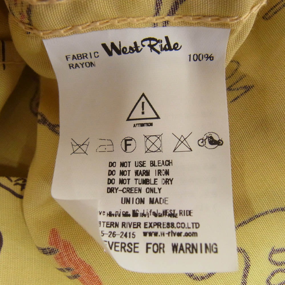 WESTRIDE ウエストライド スーベニール バイカー 総柄 プリント 長袖 レーヨン シャツ イエロー系 マルチカラー系 38【美品】【中古】