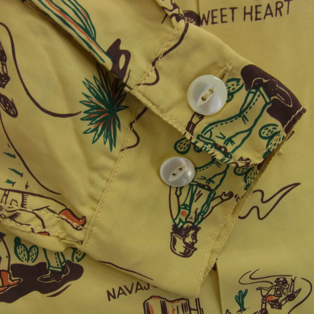WESTRIDE ウエストライド スーベニール バイカー 総柄 プリント 長袖 レーヨン シャツ イエロー系 マルチカラー系 38【美品】【中古】