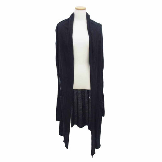 ルグランブルー CARDI/STL コットン カシミヤ ロング カーディガン ブラック系 2【中古】