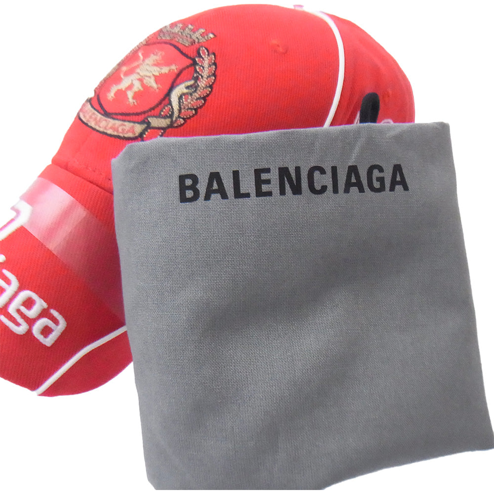 BALENCIAGA バレンシアガ 778791 410B2 青山限定 BASEBALL CAP ロゴ刺繍 クレストワッペン ベースボール キャップ 帽子 レッド系 L【極上美品】【中古】