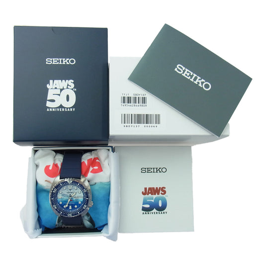 SEIKO セイコー SBDY137 プロスペックス Diver Scuba JAWS ジョーズ 50周年記念 限定モデル 世界限定5,000本 時計 ネイビー系 ライトブルー系【極上美品】【中古】
