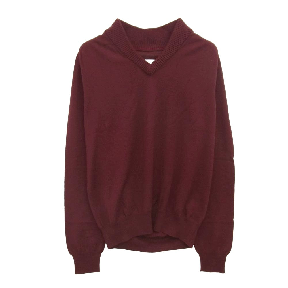 MAISON MARGIELA メゾンマルジェラ 13AW S30HA0667 四つタグ Vネック ショールカラー ニット セーター ワインレッド系 表記サイズ無【中古】
