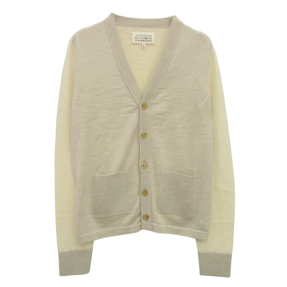 MAISON MARGIELA メゾンマルジェラ 16SS S50HA0619 四つタグ 前身切替 Vネック コントラスト バイカラー ニット カーディガン グレー系 オフホワイト系 S【中古】