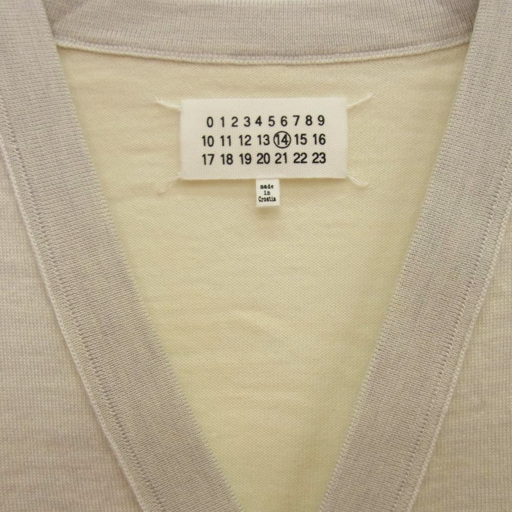 MAISON MARGIELA メゾンマルジェラ 16SS S50HA0619 四つタグ 前身切替 Vネック コントラスト バイカラー ニット カーディガン グレー系 オフホワイト系 S【中古】