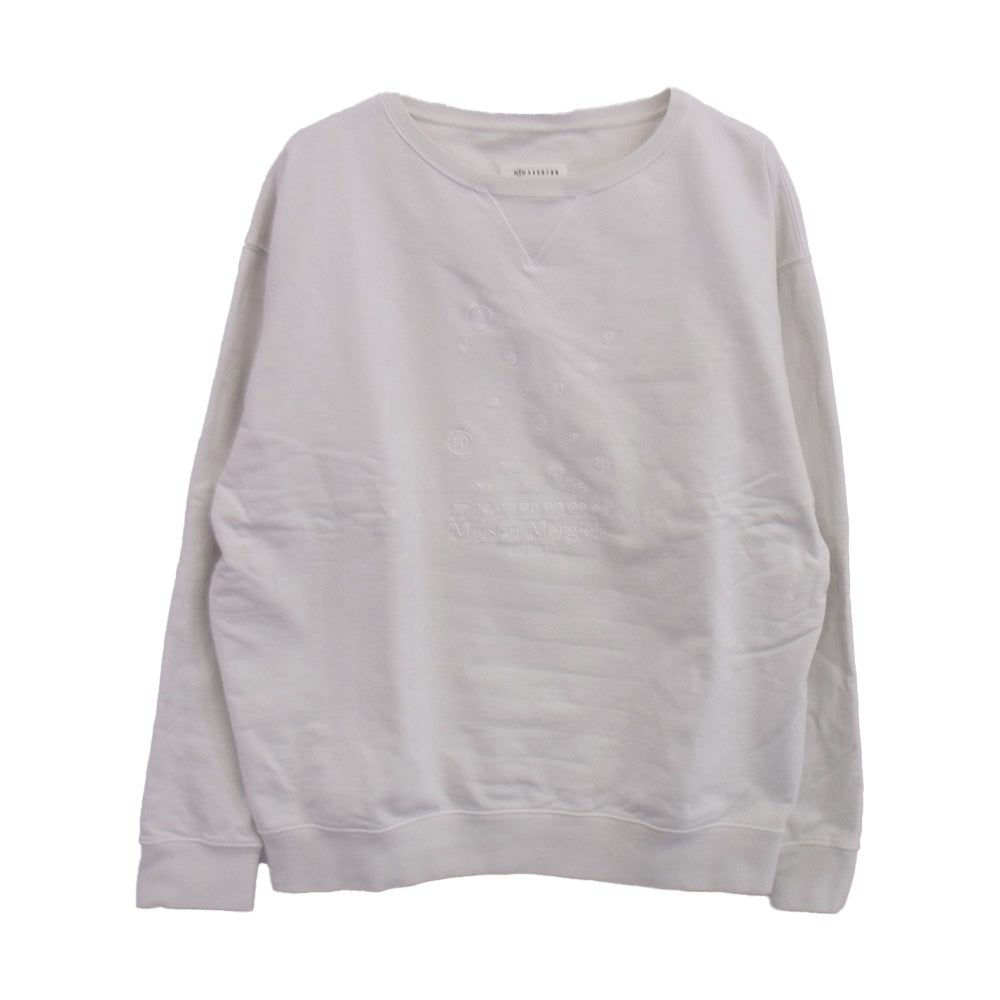 MAISON MARGIELA メゾンマルジェラ 23SS S50GU0208 四つタグ ナンバリングロゴ刺繍 クルーネック スウェット トレーナー ホワイト系 L【中古】