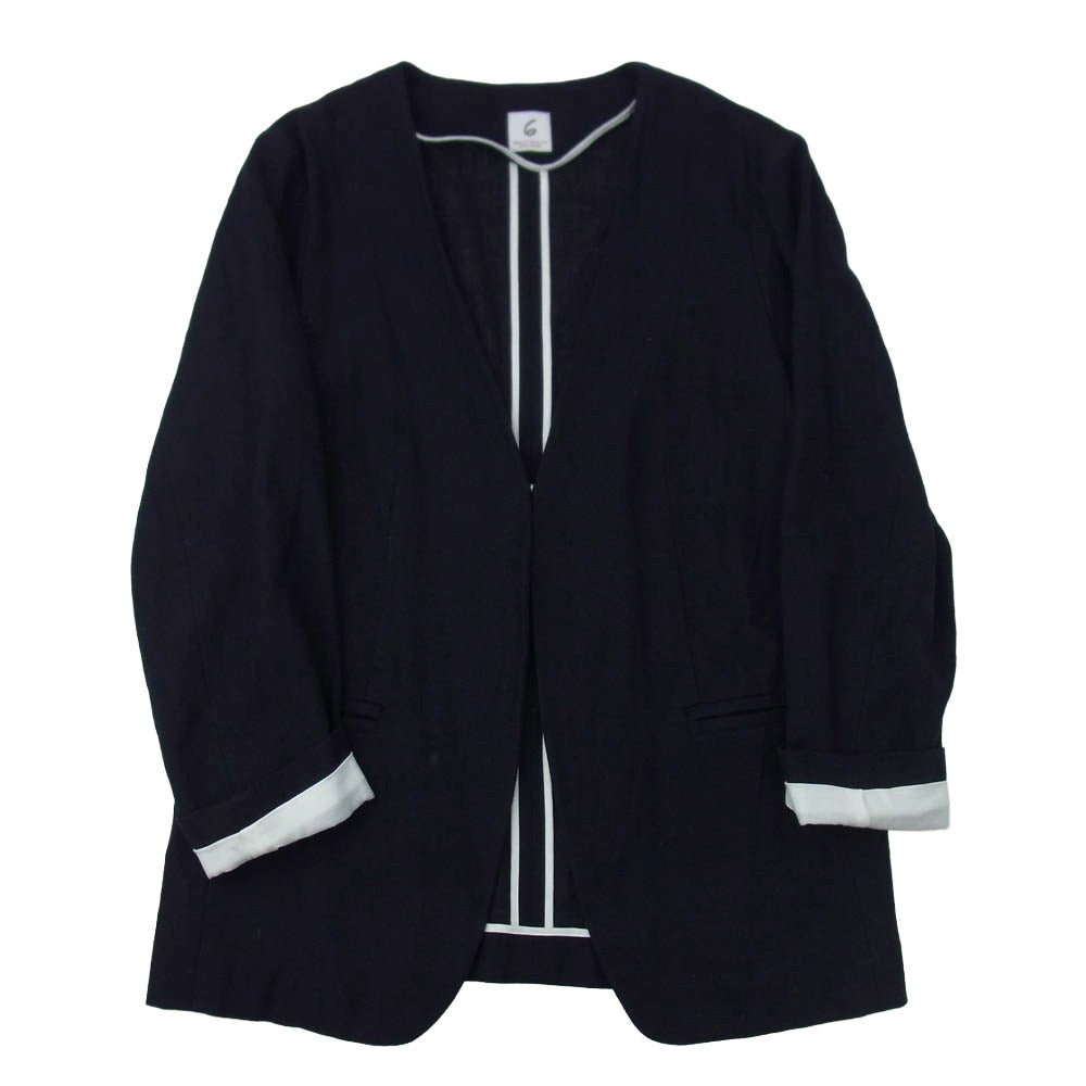 ロクビューティアンドユース ジョーゼット ノーカラージャケット ネイビー系 36【中古】