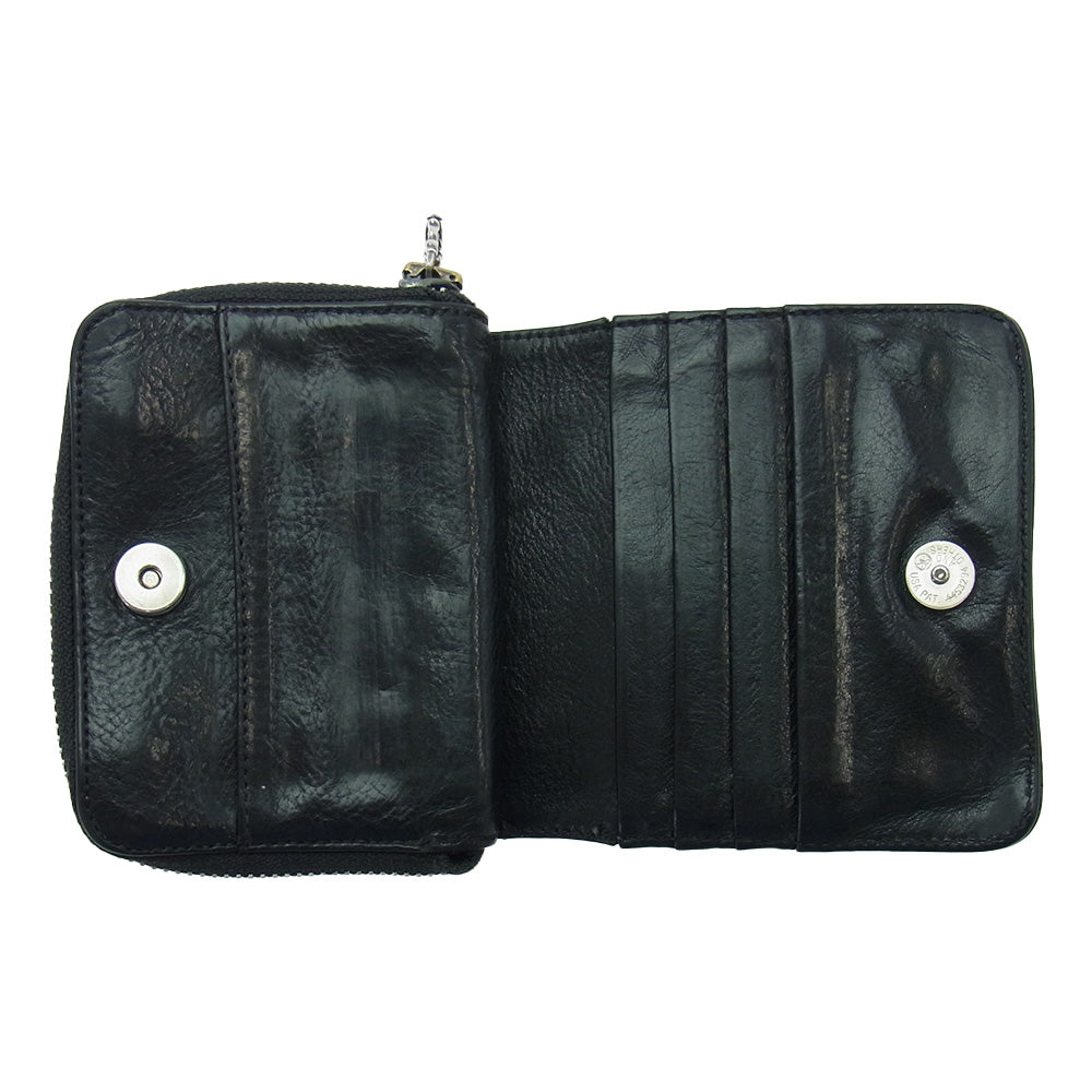 CHROME HEARTS クロムハーツ（原本無） SQ ZIP BILL スクエアジップビル レザーウォレット 財布 ブラック系【中古】