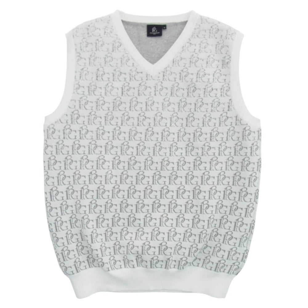 1piu1uguale3 ウノピュウノウグァーレトレ GRK048 POE426 GOLF ゴルフ V NECK KNIT VEST ロゴジャカード Vネック ニット ベスト ホワイト系 VI【美品】【中古】