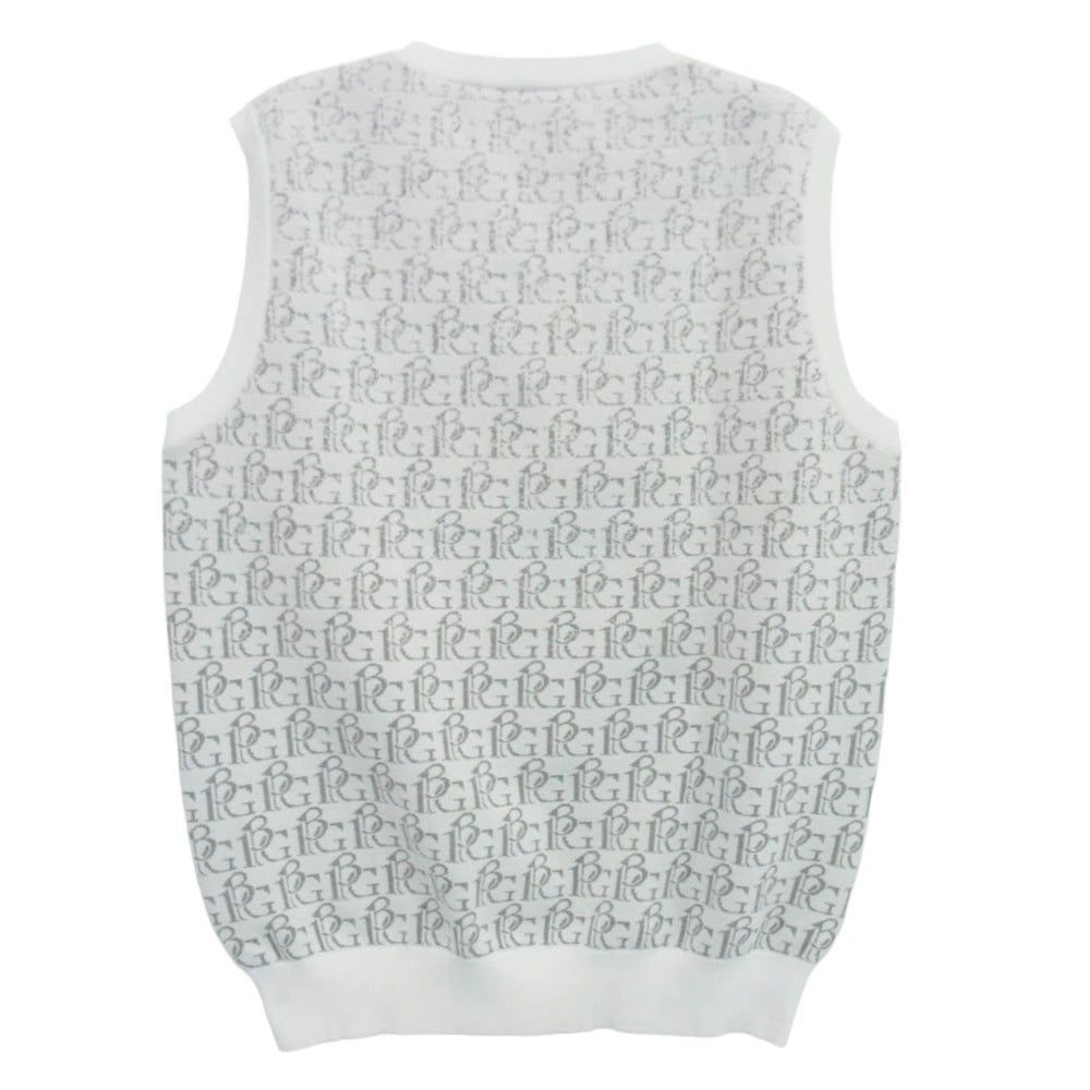 1piu1uguale3 ウノピュウノウグァーレトレ GRK048 POE426 GOLF ゴルフ V NECK KNIT VEST ロゴジャカード Vネック ニット ベスト ホワイト系 VI【美品】【中古】