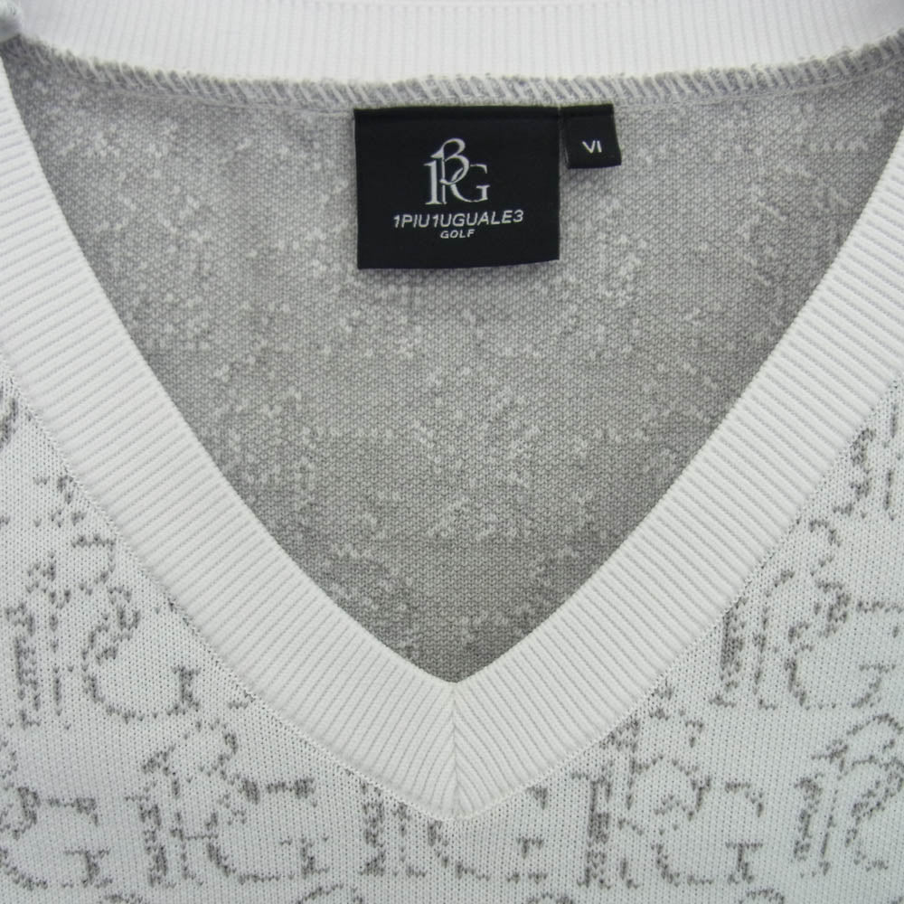 1piu1uguale3 ウノピュウノウグァーレトレ GRK048 POE426 GOLF ゴルフ V NECK KNIT VEST ロゴジャカード Vネック ニット ベスト ホワイト系 VI【美品】【中古】