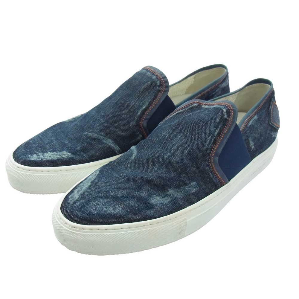 1piu1uguale3 ウノピュウノウグァーレトレ PHILIPPE MODEL フィリップモデル別注 TROPEZ DENIM USED加工 デニム スリッポン シューズ インディゴブルー系 45【中古】