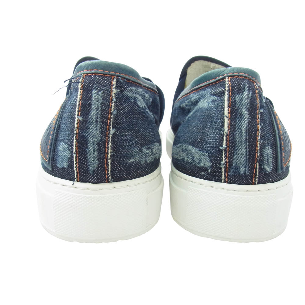 1piu1uguale3 ウノピュウノウグァーレトレ PHILIPPE MODEL フィリップモデル別注 TROPEZ DENIM USED加工 デニム スリッポン シューズ インディゴブルー系 45【中古】