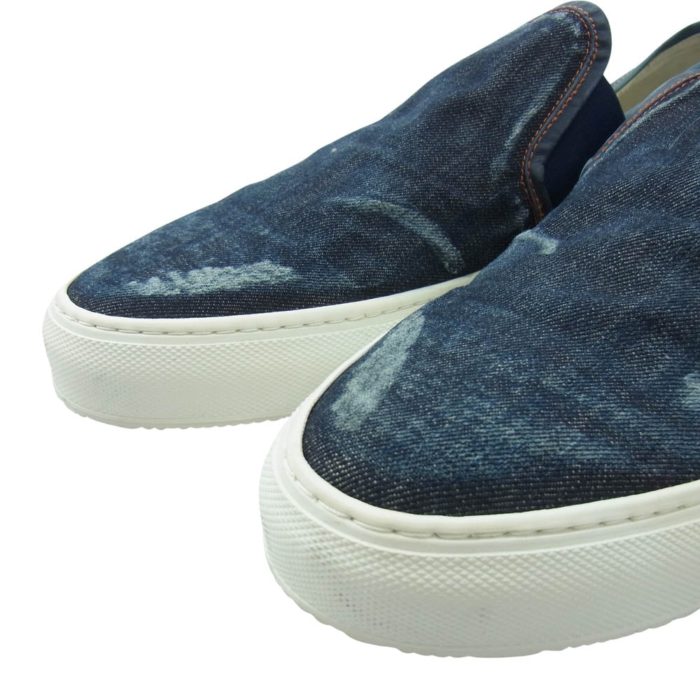 1piu1uguale3 ウノピュウノウグァーレトレ PHILIPPE MODEL フィリップモデル別注 TROPEZ DENIM USED加工 デニム スリッポン シューズ インディゴブルー系 45【中古】