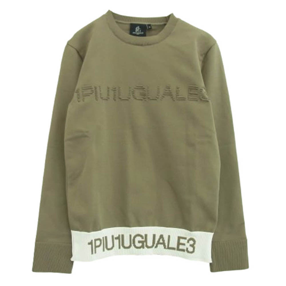 1piu1uguale3 ウノピュウノウグァーレトレ GRK051 POE446 GOLF ゴルフ CREW NECK KNIT LOGO RIB リブロゴ クルーネック ニット カーキ系 2【美品】【中古】