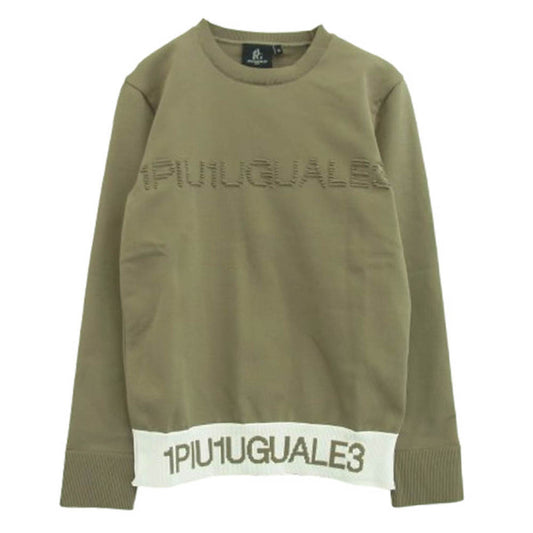 1piu1uguale3 ウノピュウノウグァーレトレ GRK051 POE446 GOLF ゴルフ CREW NECK KNIT LOGO RIB リブロゴ クルーネック ニット カーキ系 2【美品】【中古】