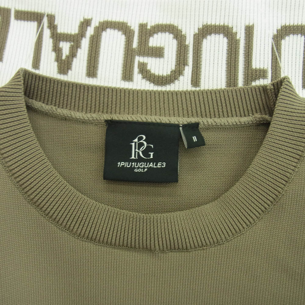 1piu1uguale3 ウノピュウノウグァーレトレ GRK051 POE446 GOLF ゴルフ CREW NECK KNIT LOGO RIB リブロゴ クルーネック ニット カーキ系 2【美品】【中古】