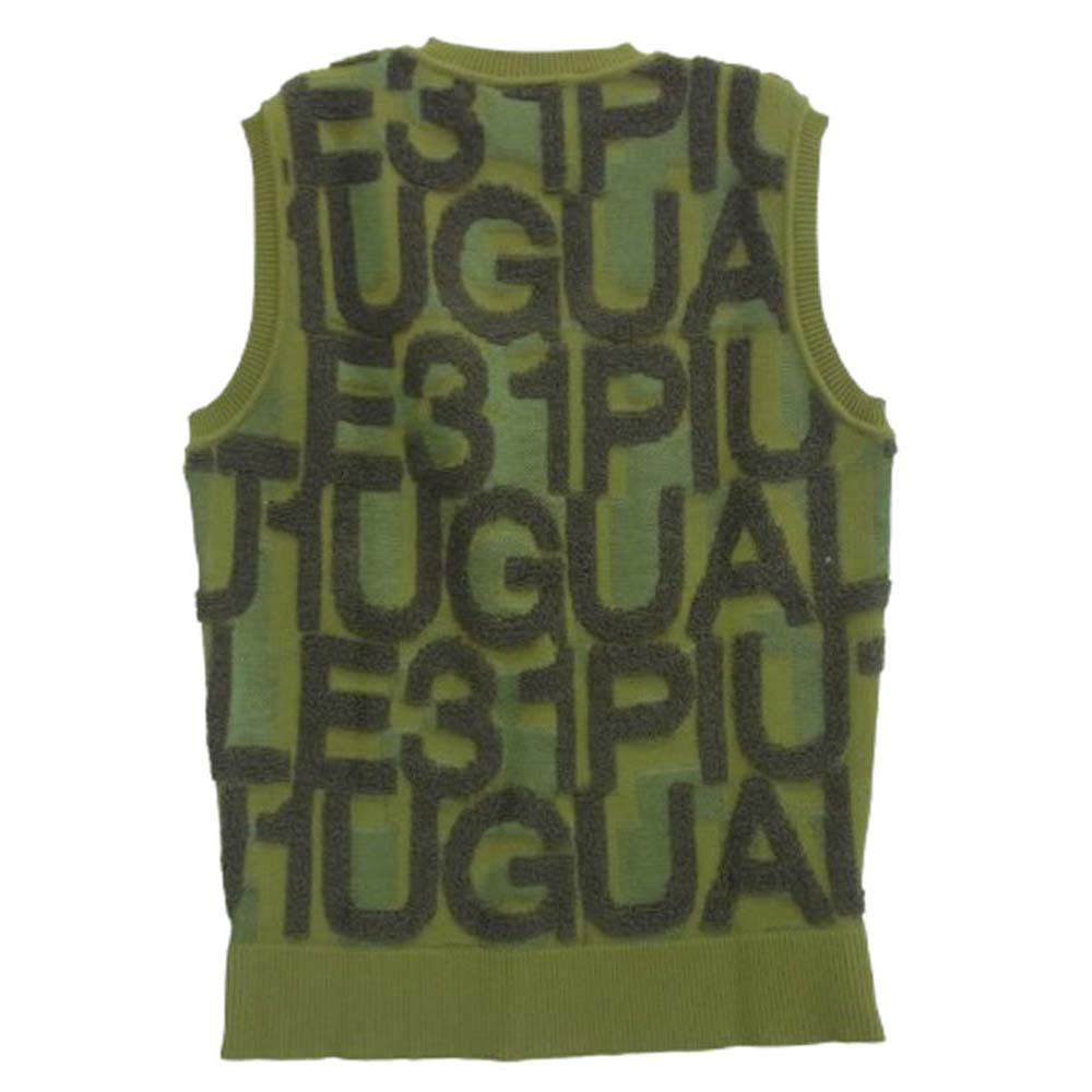 1piu1uguale3 ウノピュウノウグァーレトレ GRK056 PRY110 GOLF ゴルフ V-VEST KNIT BIG FULL LOGO ビッグロゴ Vネック ニット ベスト カーキ系 3【美品】【中古】