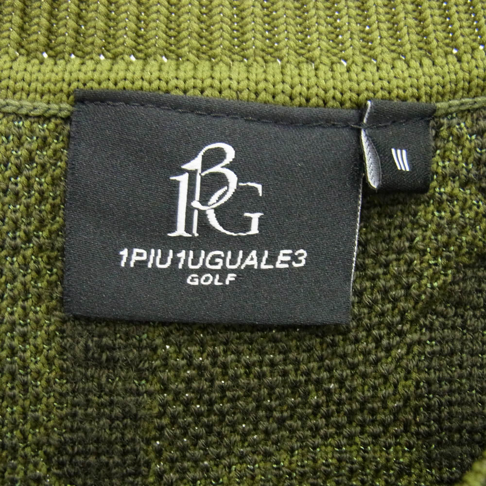 1piu1uguale3 ウノピュウノウグァーレトレ GRK056 PRY110 GOLF ゴルフ V-VEST KNIT BIG FULL LOGO ビッグロゴ Vネック ニット ベスト カーキ系 3【美品】【中古】
