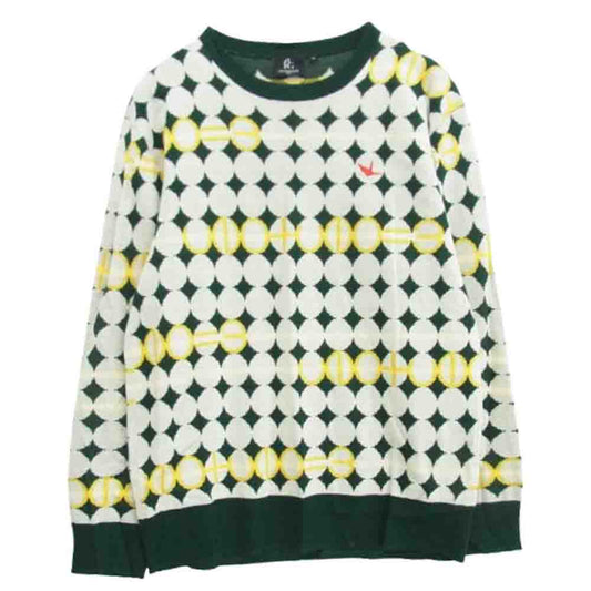 1piu1uguale3 ウノピュウノウグァーレトレ GRK067 WOA017 GOLF ゴルフ PANZETTA GIROLAMO G.CREWKNIT GOLF BALL ゴルフボール総柄 クルーネック ニット セーター グリーン系 ホワイト系 4【中古】