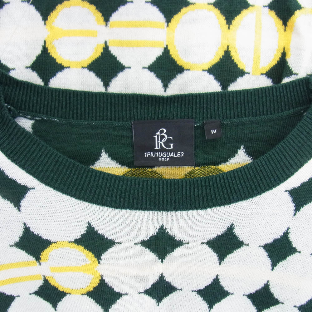 1piu1uguale3 ウノピュウノウグァーレトレ GRK067 WOA017 GOLF ゴルフ PANZETTA GIROLAMO G.CREWKNIT GOLF BALL ゴルフボール総柄 クルーネック ニット セーター グリーン系 ホワイト系 4【中古】