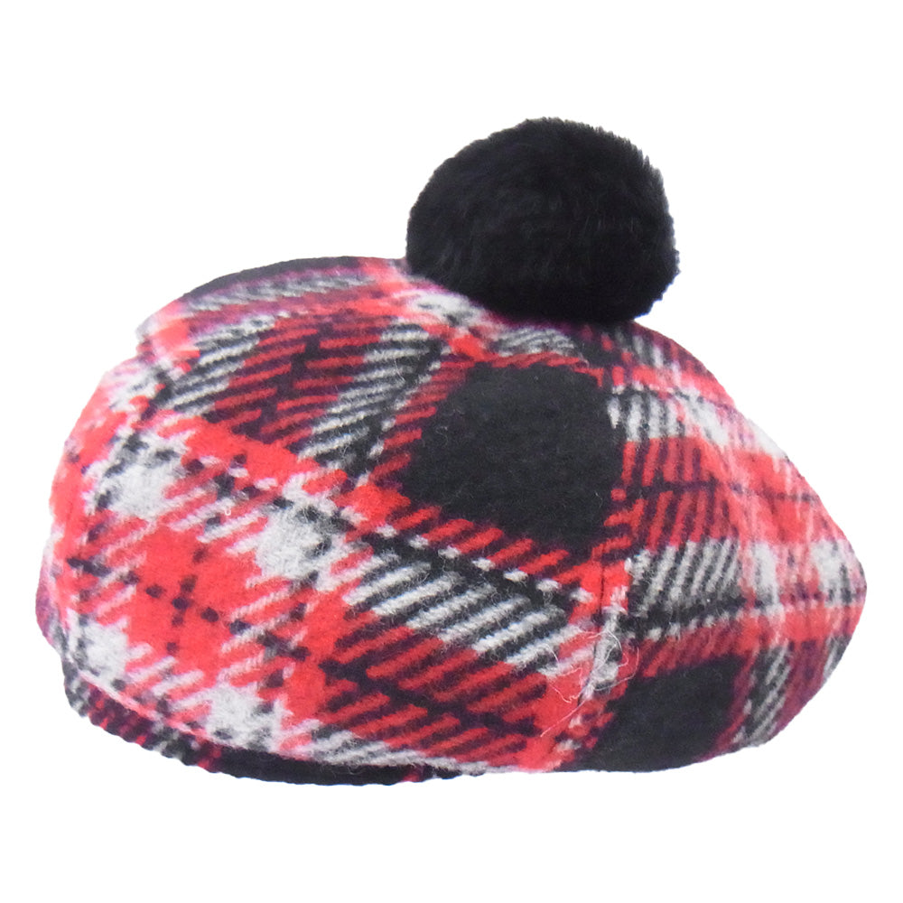 ジニーバイユージニアキム HTEI-IA1-3004 ボンボン ウール チェック柄 ハンチング 帽子 レッド系 M【極上美品】【中古】