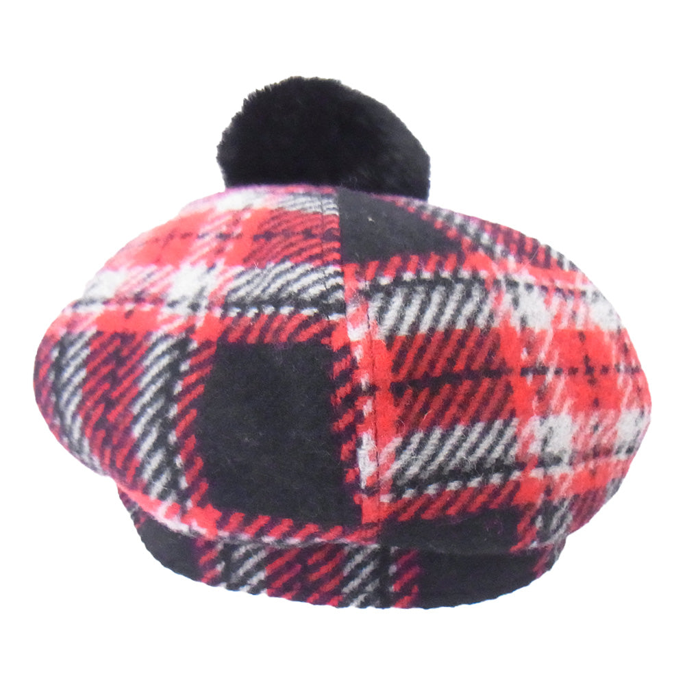 ジニーバイユージニアキム HTEI-IA1-3004 ボンボン ウール チェック柄 ハンチング 帽子 レッド系 M【極上美品】【中古】