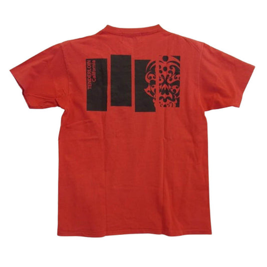 TENDERLOIN テンダーロイン USA製 初期 バック ボルネオスカル プリント ポケットロゴ 半袖 Tシャツ レッド系 L【中古】