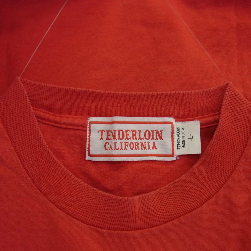 TENDERLOIN テンダーロイン USA製 初期 バック ボルネオスカル プリント ポケットロゴ 半袖 Tシャツ レッド系 L【中古】