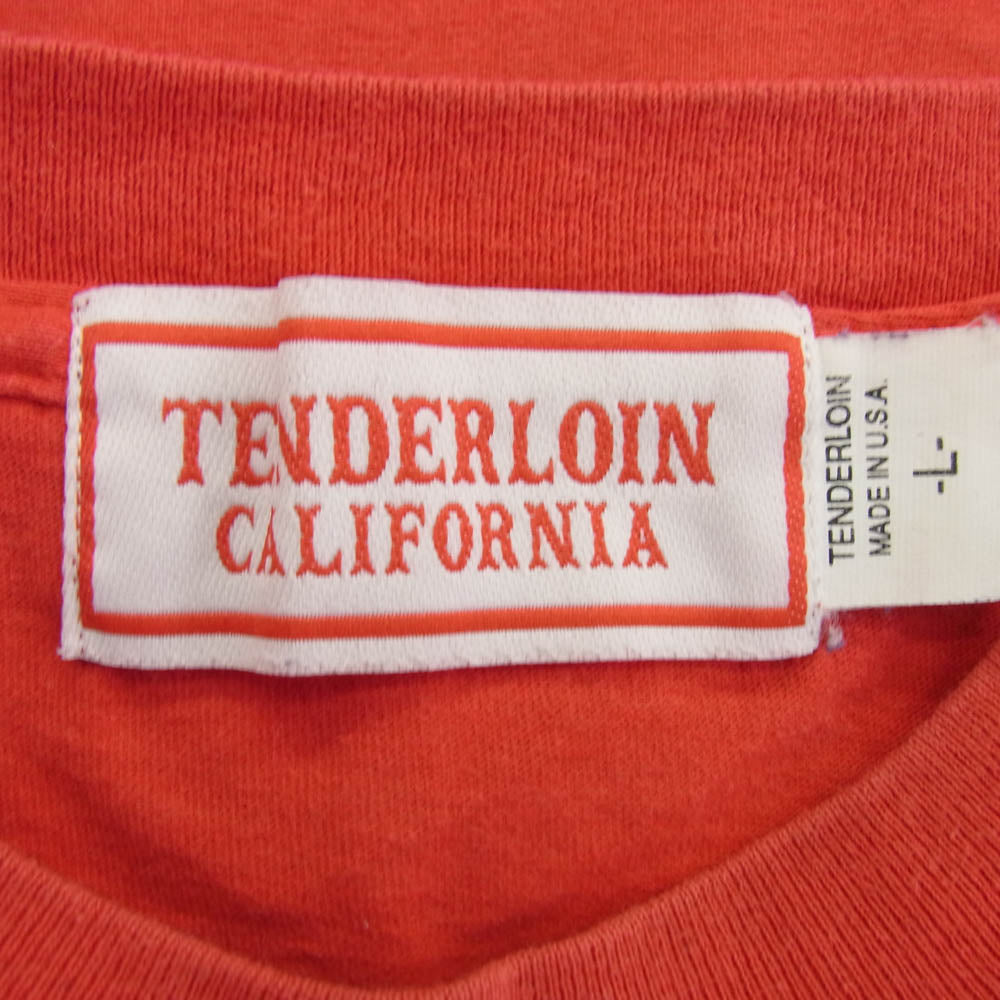 TENDERLOIN テンダーロイン USA製 初期 バック ボルネオスカル プリント ポケットロゴ 半袖 Tシャツ レッド系 L【中古】