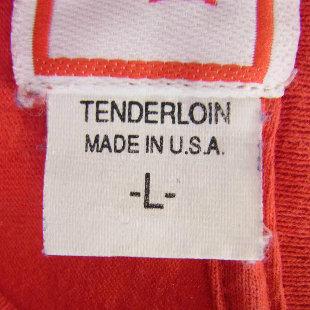 TENDERLOIN テンダーロイン USA製 初期 バック ボルネオスカル プリント ポケットロゴ 半袖 Tシャツ レッド系 L【中古】