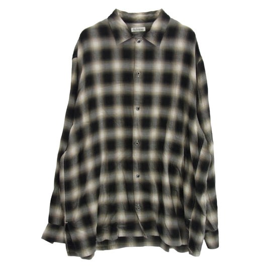 シュウレイ SR-010 Ombre Plaid Open Collar Shirt オンブレチェック オープンカラー 開襟 長袖 シャツ ブラック系 1【中古】