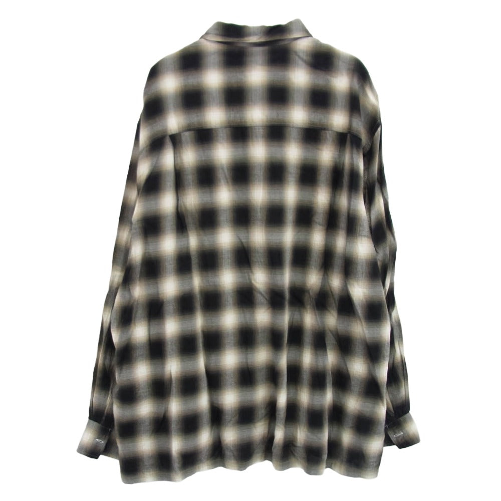 シュウレイ SR-010 Ombre Plaid Open Collar Shirt オンブレチェック オープンカラー 開襟 長袖 シャツ ブラック系 1【中古】