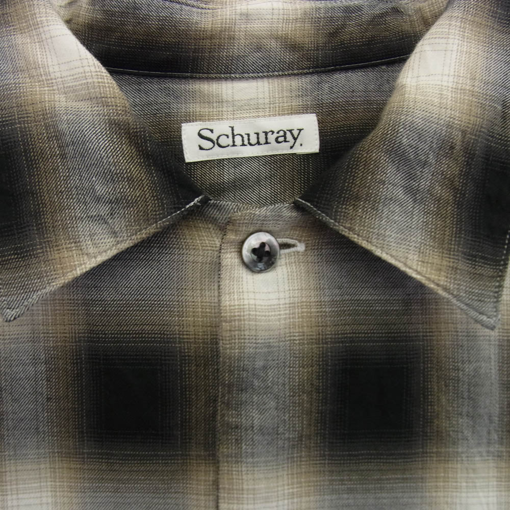 シュウレイ SR-010 Ombre Plaid Open Collar Shirt オンブレチェック オープンカラー 開襟 長袖 シャツ ブラック系 1【中古】