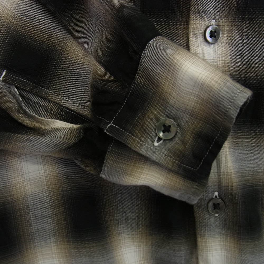 シュウレイ SR-010 Ombre Plaid Open Collar Shirt オンブレチェック オープンカラー 開襟 長袖 シャツ ブラック系 1【中古】