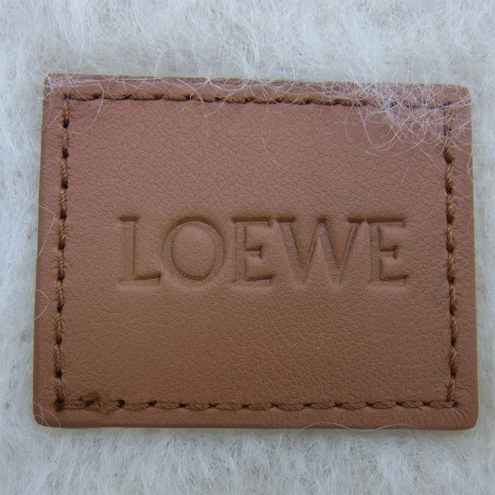LOEWE ロエベ FSA6SS1X05 レザーロゴパッチ モヘヤ ウール フリンジ マフラー オフホワイト系【中古】