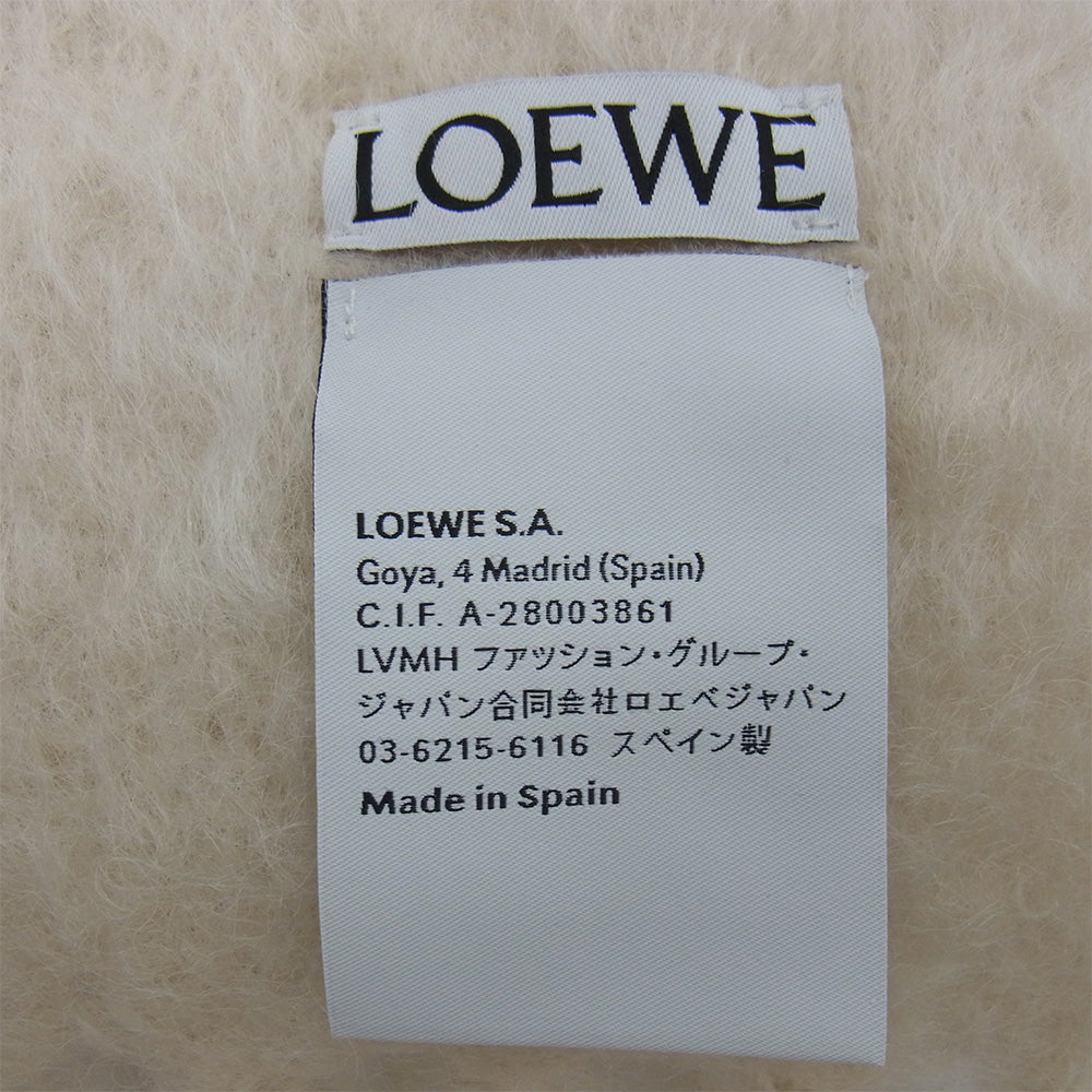 LOEWE ロエベ FSA6SS1X05 レザーロゴパッチ モヘヤ ウール フリンジ マフラー オフホワイト系【中古】